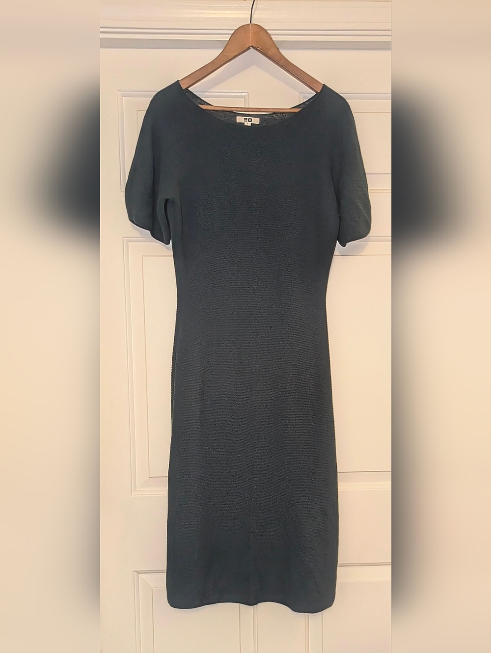Sexy SzMed Uniqlo Bodycon Midi Knit Sweater Dress, Dark Teal